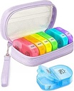 Cute Pill Organizer 2 Times a Day, PU Leather Pill Case for Women, Portable Weekly Pill Box for Purse with Storage Bag to Hold Vitamins, Medications, Fish Oils, Supplements (Purple)