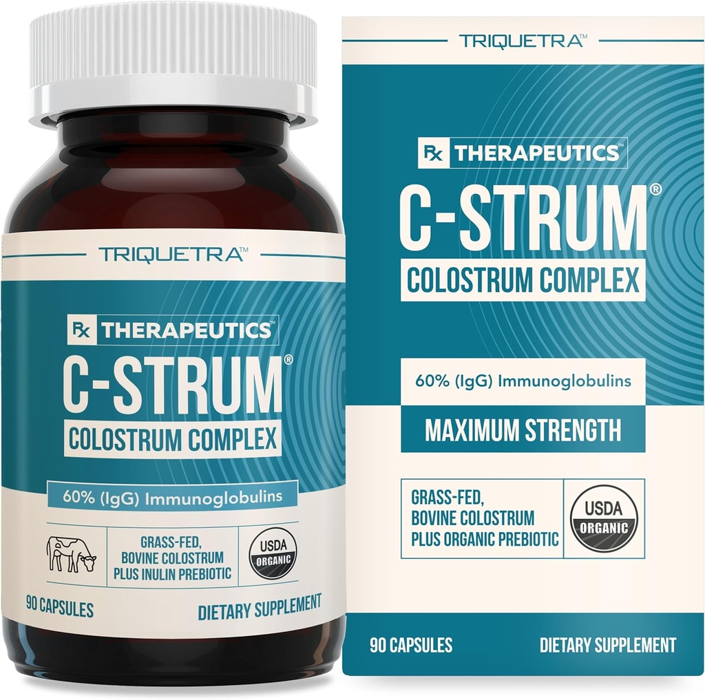 C-Strum® 有機ホバインコロスラムサプリメント、60% igG、ファーストミルク、グラスフェッド、マックス強度コロスカプセルドイツ乳牛 - ガット、免疫、スキン&ヘアサポート(90カウント)