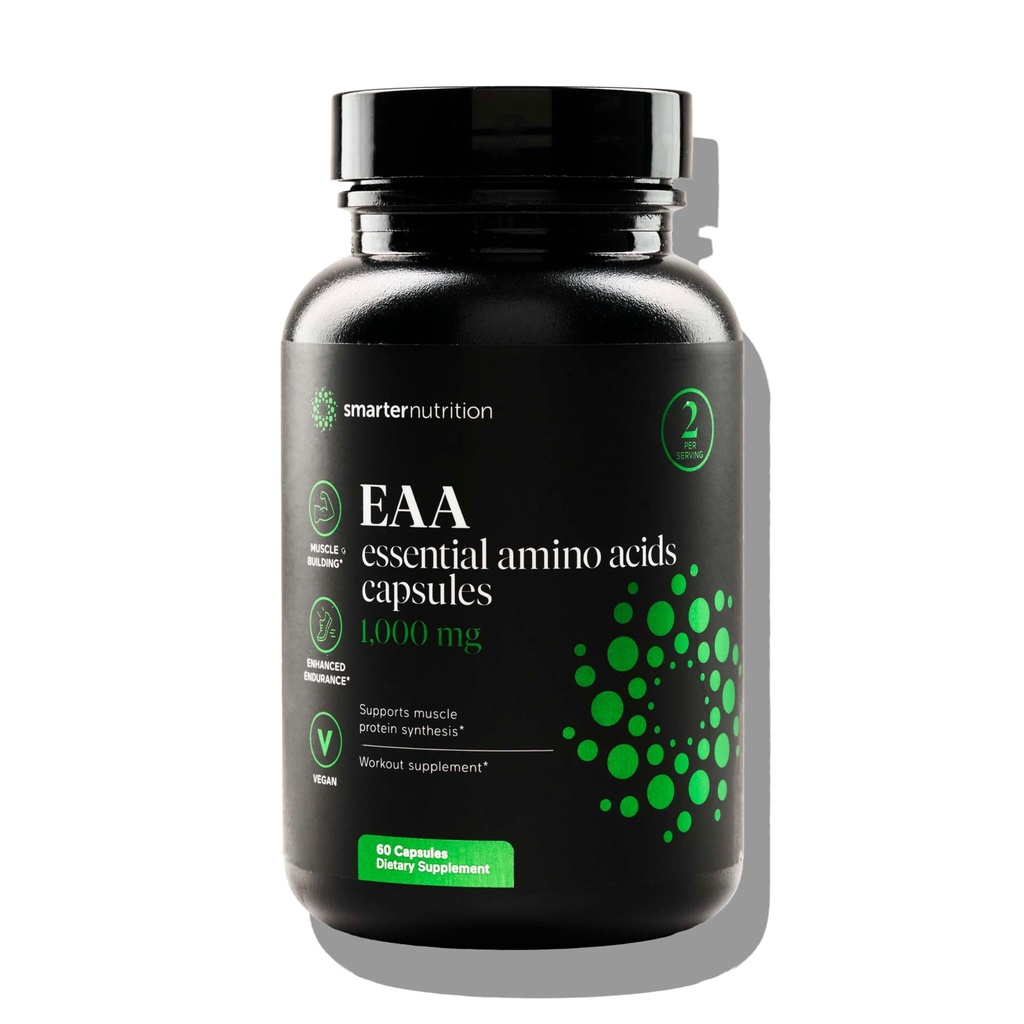 SMARTERNUTRITIONエッセンシャルアミノ酸(EAA)カプセル - すべての9 EAAのサービングごとの1グラム - 筋肉の固まりをサポート - 非GMO、ビーガン、グルテンフリーグルテンフリー - 60カウント[30日の供給]