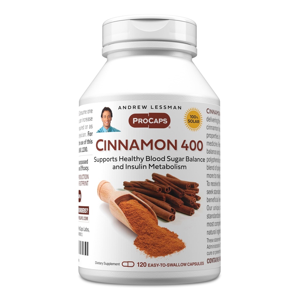 ANDREW LESSMANシナモン 400mg - 120カプセル - 高効力、標準化されたエキス。 添加物無し。 カプセルを飲みやすい小型