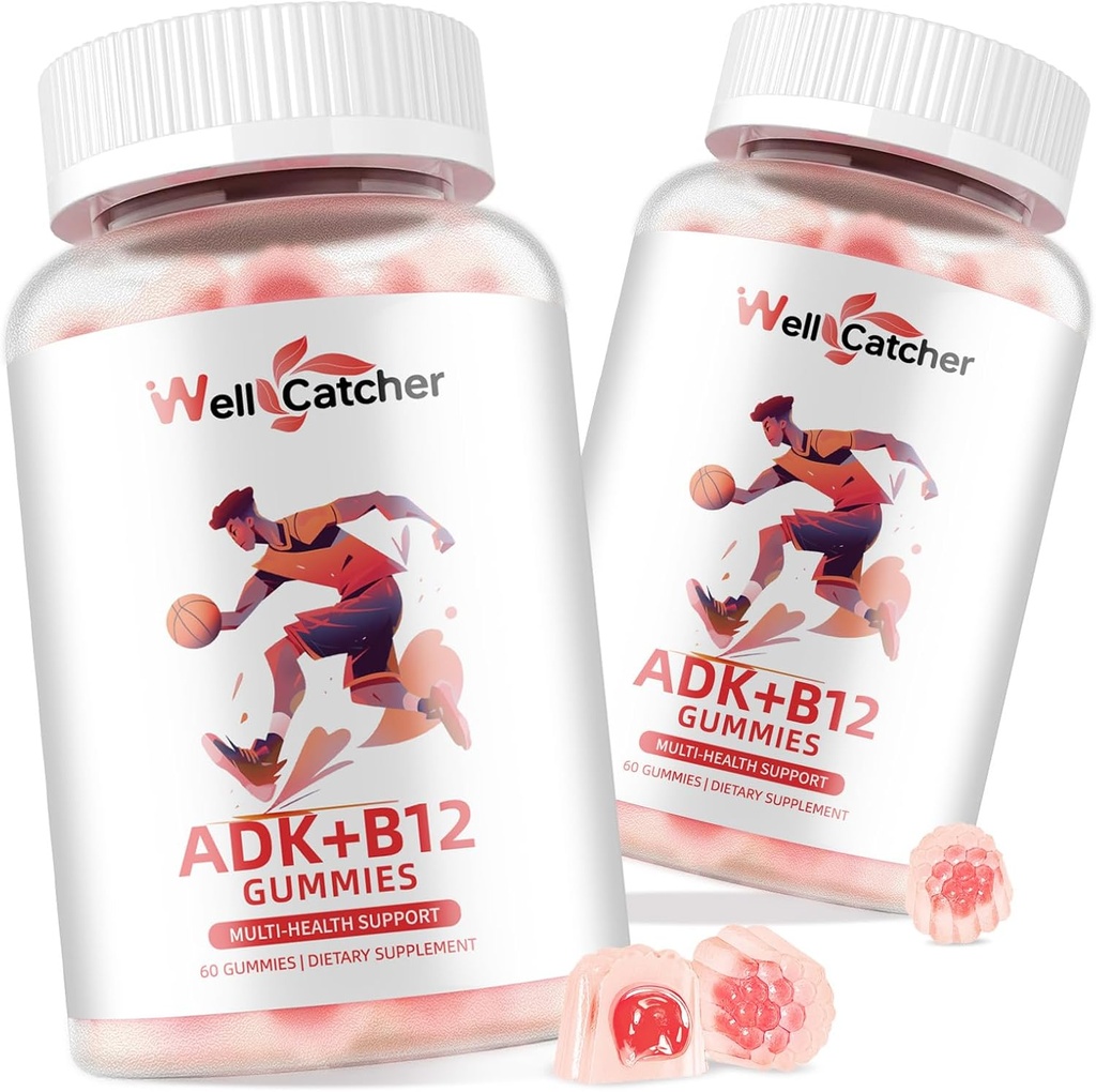 ビタミンADK + B12グミーサプリメント: ビタミンD3 K2 (MK-7) 男性女性のためのB12とChewableビーガンマルチビタミンサポート骨の脳免疫皮膚目の心砂糖無料ラズベリー風味2パック