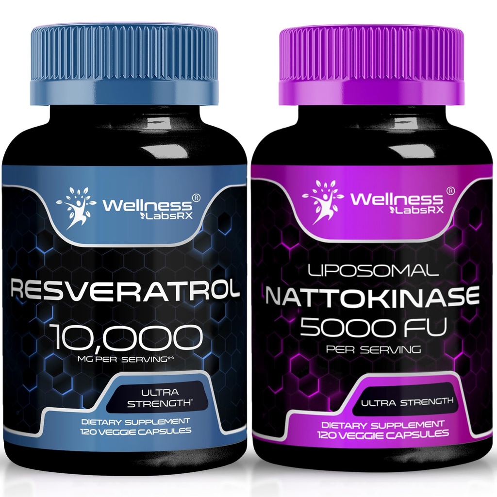 ウェルネスLABSRXレスベラトロールカプセル10000mg - Nattokinaseサプリメントカプセル - 5000 FU