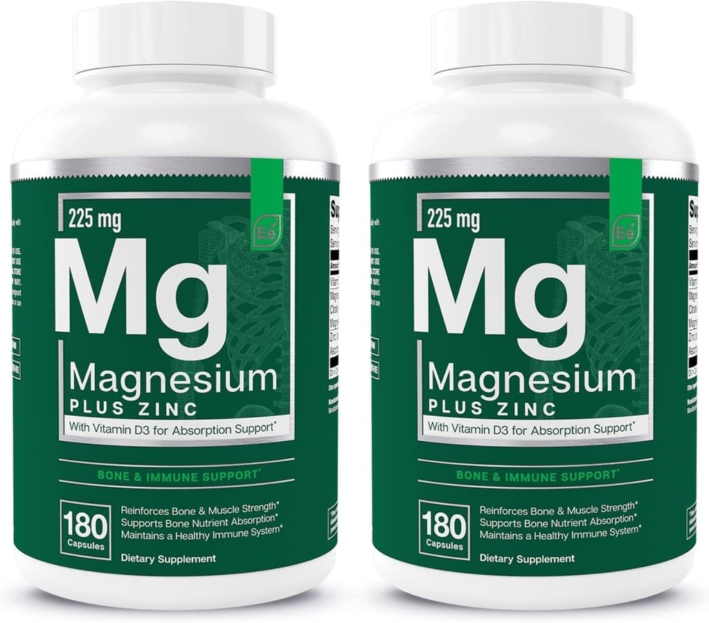 Essential Elements Magnesium Plus Zinc with Vitamin D3 | Scientifically Formulated Heart, Bone & Muscle Support | 225mg Triple-Strength Magnesium Complex with Glycinate, Malate, Citrate | 360 Count