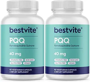 BESTVITE PQQ 40mg (ピロロキノリンキノン) (120 ベジタリアンカプセル) (60 x 2) - Stearatesなし - 完全菜食主義者の非GMO - グルテンフリー