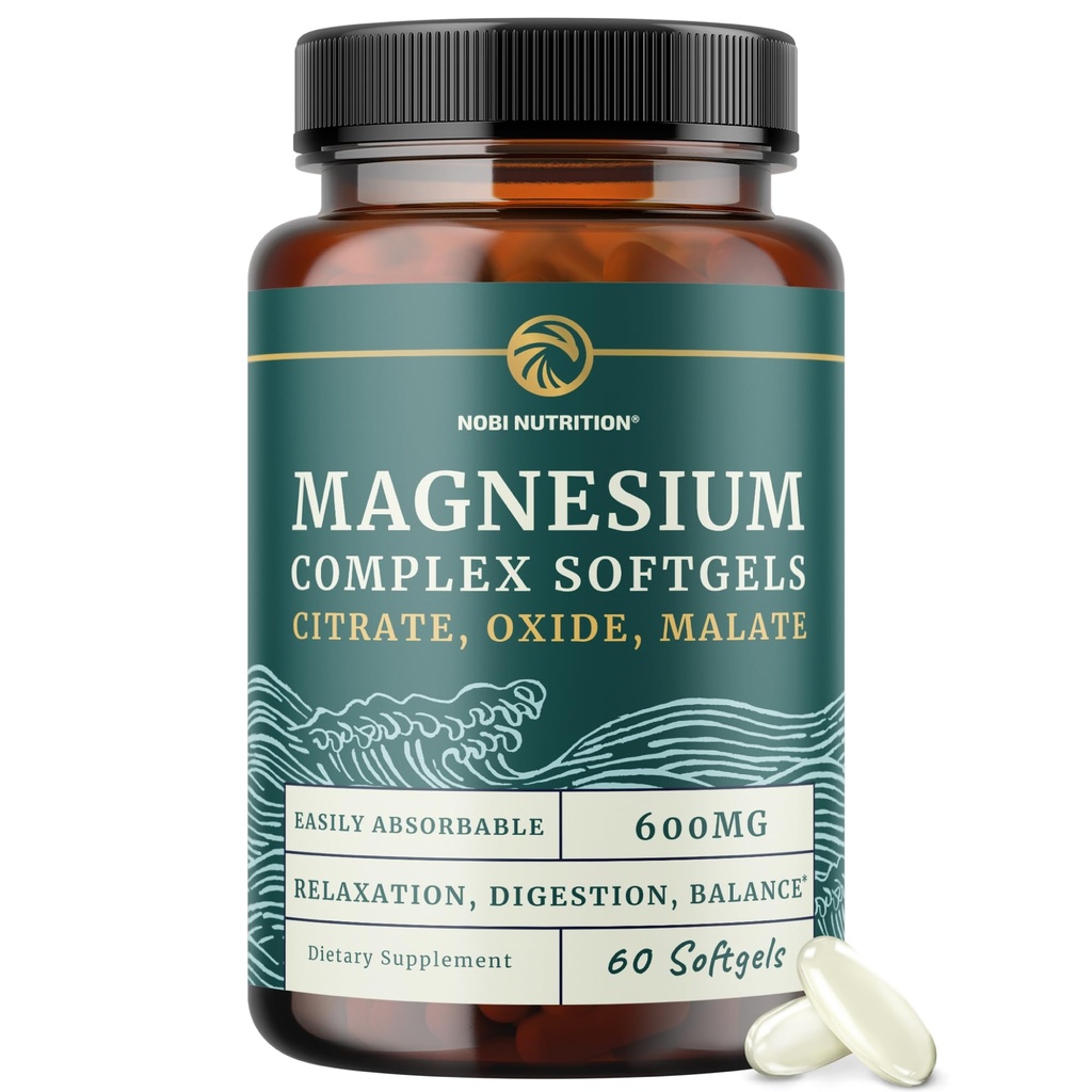 Triple Magnesium Softgels | Citrate, Malate, & Oxide | Highly Absorbable Magnesium Supplement for Digestion, Calm, Leg Cramps, & Sleep Support | 300mg Complex | Easy to Swallow Soft Gels | 60 Count