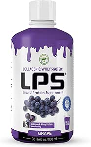 LPS Liquid Collagen & Whey Protein Supplement - Sugar-Free, Dye-Free, Non-GMO Drink - Hydrolyzed Collagen & Whey Peptides Promotes Healthy Skin & Hair for Men & Women, Grape, 32 fl oz