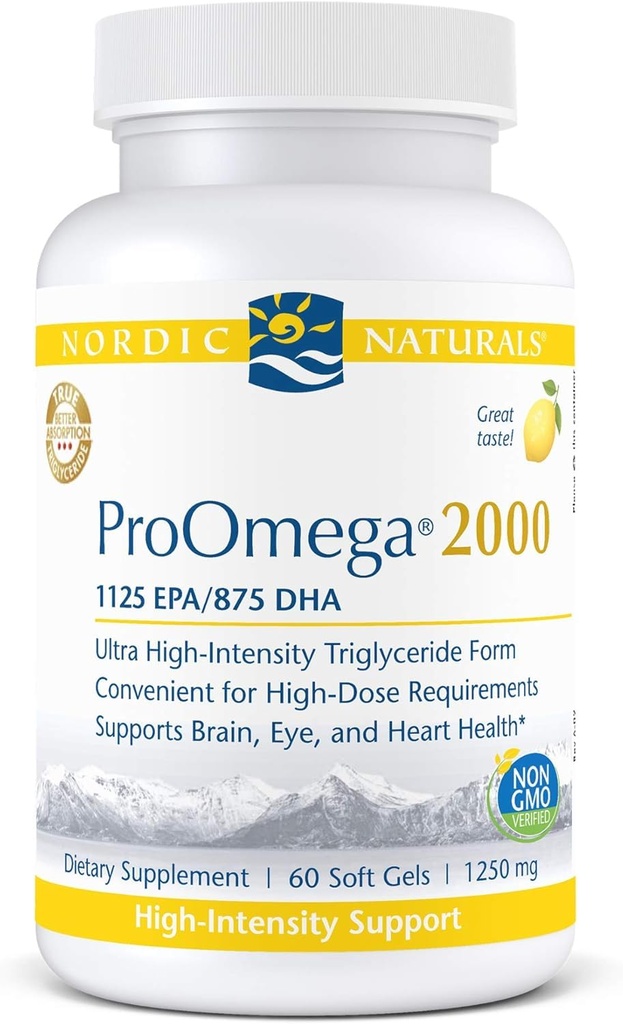 Nordic Naturals ProOmega 2000、レモンフレーバー - 2150 mg Omega-3 - 60 ソフトジェル - 超高周波魚油 - EPA&DHA - 脳、目、心、免疫の健康を促進 - 非GMO - 30 サービング