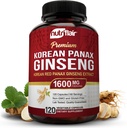 NutriFlair Korea Red Panax Ginseng 1600mg – 120 ビーガンカプセル | 5% ジンセノシド | 非GMO、グルテンフリー | 天然エネルギー・フォーカスサポート | アメリカ製