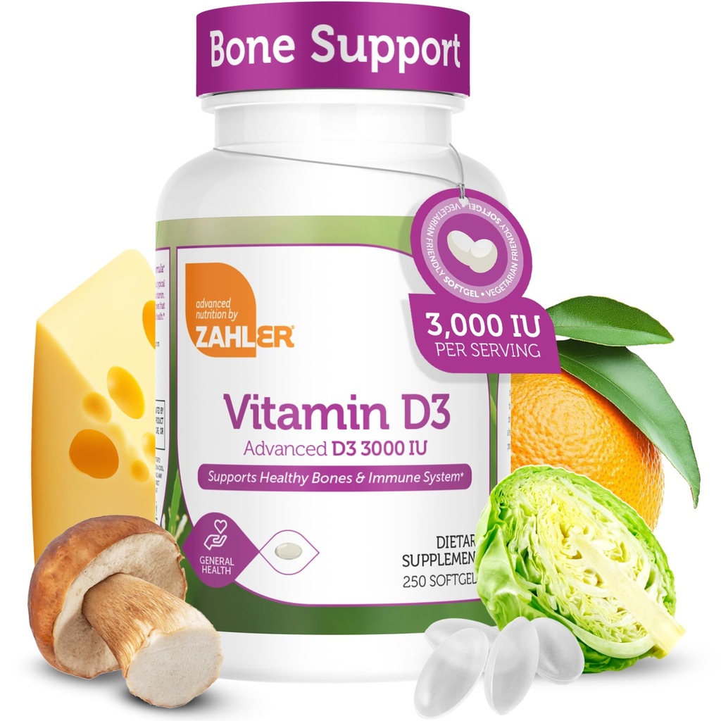 ZahlerビタミンD3 3000IU、ビタミンD3サプリメント3,000 IU、認定コーシャ(250 Softgels)