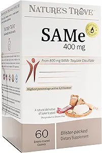 Nature's Trove SAM-e 400mg 60 Enteric上塗を施してある小冊子。 ビーガン, コーシャ, 非GMOプロジェクト検証, 大豆フリー, グルテンフリー - コールドフォームブリスターパック.