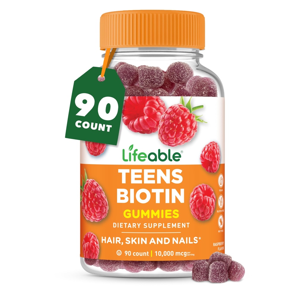 生みやすい十代のビオチン 10000mcg グミリー | ビタミンB7 | ヴィーガン ビオチンサプリメント | 毛の成長、健康な皮および釘のための偉大なTasting ビオチン グミリー | 十代のビオチン ビタミン | 90 グミ