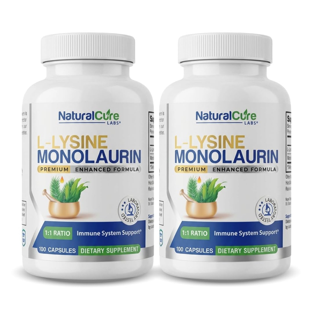 自然なキュア・ラボL-Lysine + Monolaurin 600mg 1:1の比率、2のパック、200のカプセル