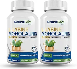 自然なキュア・ラボL-Lysine + Monolaurin 600mg 1:1の比率、2のパック、200のカプセル