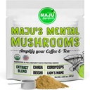 MAJUの精神的なきのこの粉のエキス、強いライオンのマニー、チャガ、Reishi、Codyceps、コーヒー、免疫システム ブースター、向知性の頭脳の補足、記憶、有機のきのこのためのフルーツ ボディ