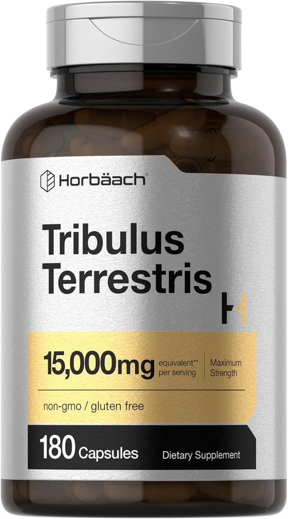 Horbäach Tribulus Terrestris for Men 15000mg | 180 Capsules | Maximum Strength | Non-GMO, Gluten Free Extract Supplement