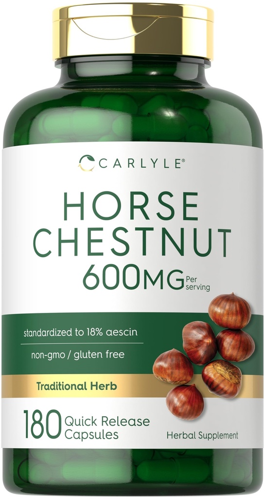 カルリールホースチェストナットエキス | 600mg | 180カプセル | ハーブサプリメント | 非GMO、グルテンフリー