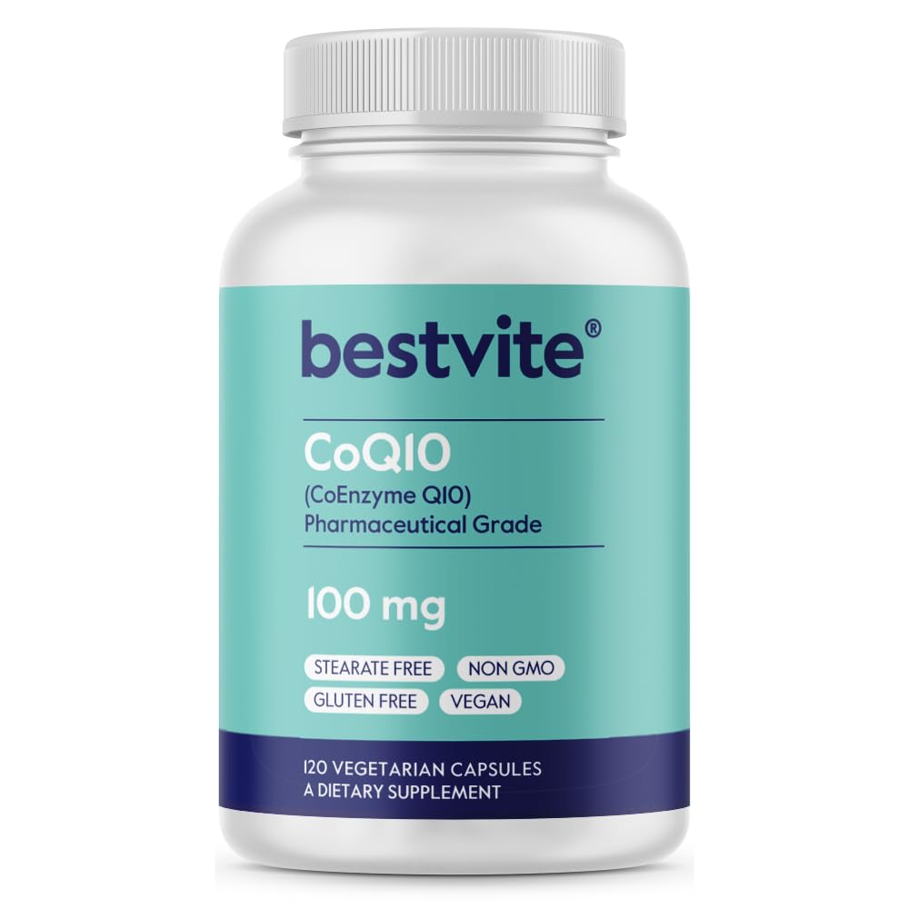 BESTVITE Coenzyme CoQ10 100mg (120のベジタリアンのカプセル) 自然に発酵 - ない層 - 充填剤なし - ビーガン - 非GMO -グルテンフリー
