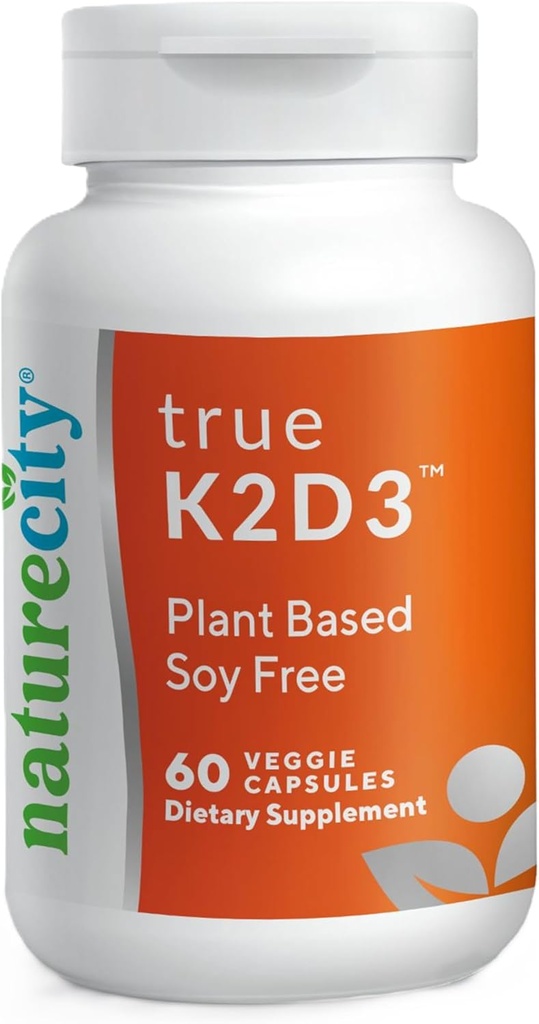 NatureCity TrueK2D3 植物ベースのビタミン K2 MK7 (90 mcg) & Algae(2,500 IU) 2 in 1 ビタミン D3 K2 骨、心臓および免疫の健康のためのサプリメント - 60 野菜カプセル