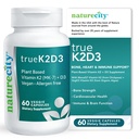 NatureCity TrueK2D3 植物ベースのビタミン K2 MK7 (90 mcg) & Algae(2,500 IU) 2 in 1 ビタミン D3 K2 骨、心臓および免疫の健康のためのサプリメント - 60 野菜カプセル