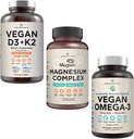 AMANDEAN Premium Magnesium Complex, Vegan Omega 3, Vegan D3+K2 Bundle. Plant-Based Immune Support. Algae DHA & EPA. Quality Sleep, Focus & Mood. Support Healthy Heart, Brain, Joints & Eyes