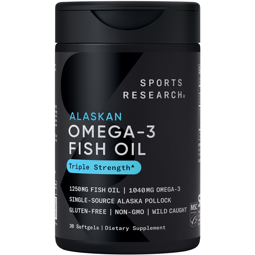 野生のアラスカの Pollock からのスポーツの研究の三重の強さのオメガ 3 魚油 1250mg - Omega-3 EPA 及び DHA のバープレスの魚油の補足- Sustainably 出典、非GMO、グルテンフリー- 30 の Softgels