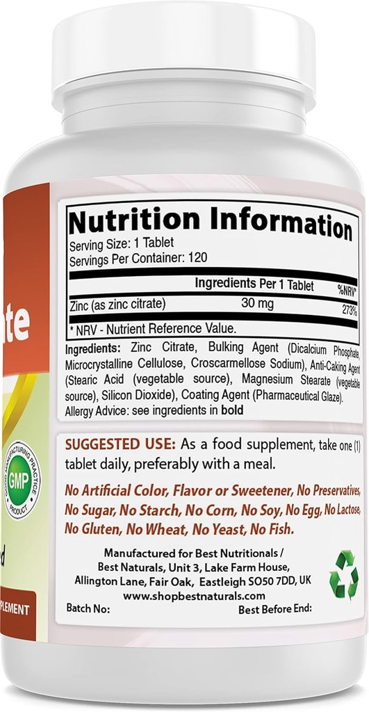 亜鉛クエン酸塩30のmg及びマグネシウムのグリシン酸塩425のmg