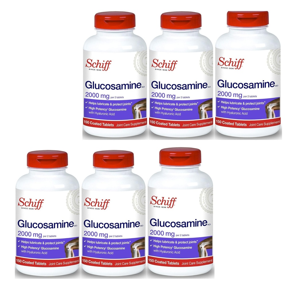 ヒアルロン酸(4)のパックが付いているSchiff Glucosamine 2000mg