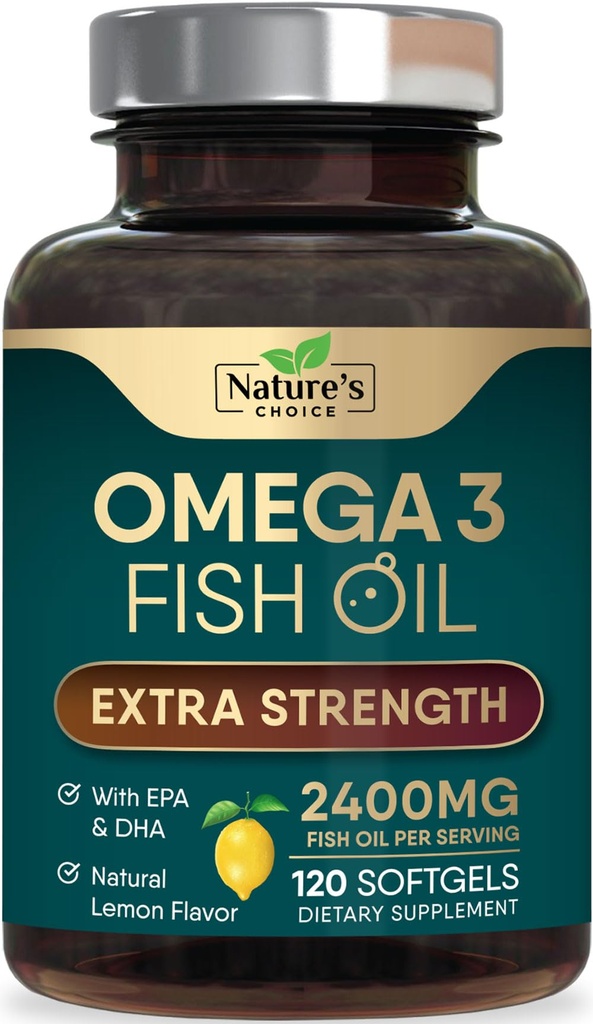 Omega 3の魚油の補足2400のmg -三重の強さEPA及びDHAの魚油オメガ3の必要な脂肪酸はSoftgels、頭脳及び中心の健康サポート補足、グルテンフリーのGMO、120のSoftgelsを補います