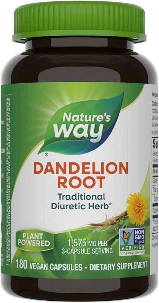 Nature's Way Dandelion Root, 伝統的利尿ハーブ*, 伝統的にソーザ消化器アップセットに使用*, ビーガン, 180 カプセル (パッケージ 5 月 Vary)