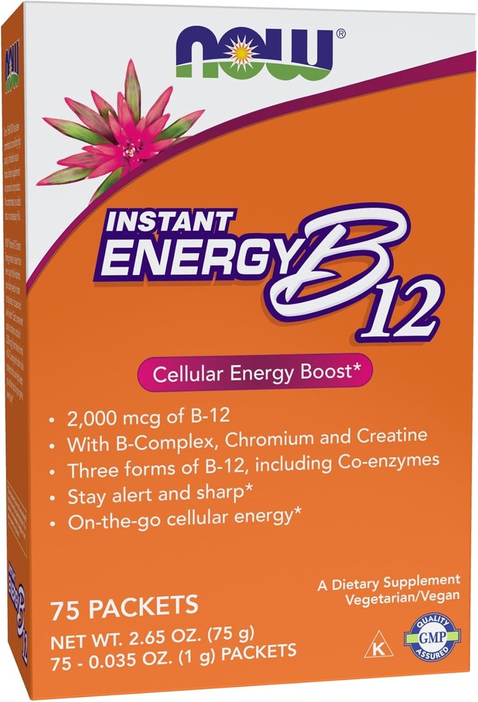 NOWサプリメント、インスタントエネルギーB-12(パケットあたりB-12の2,000 mcg)、セルラーエネルギーブースト*、75パケット