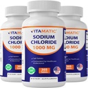Vitamaticナトリウム塩化物1000mg - 365のタブレットの電解物の補充装置及び水和サポート–非GMOのグルテンフリー-3のびん