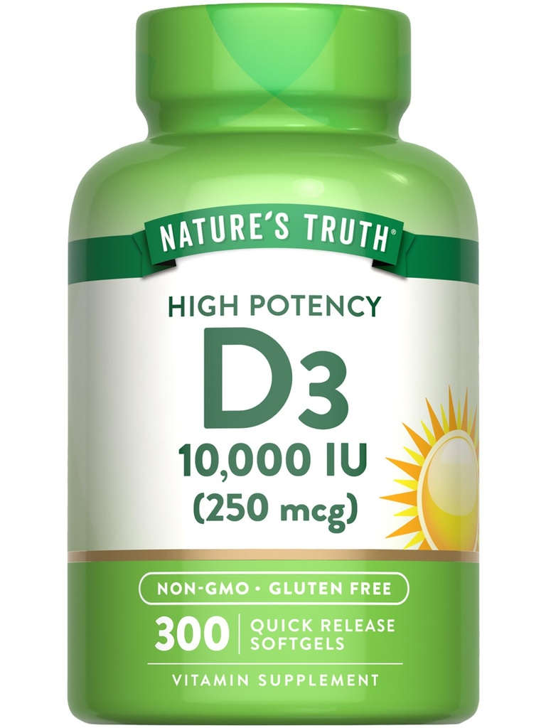 Nature's Truth Vitamin D3 10000 IU Softgels | 300 カウント | 余分な強度 | 非GMO&グルテンフリーサプリメント