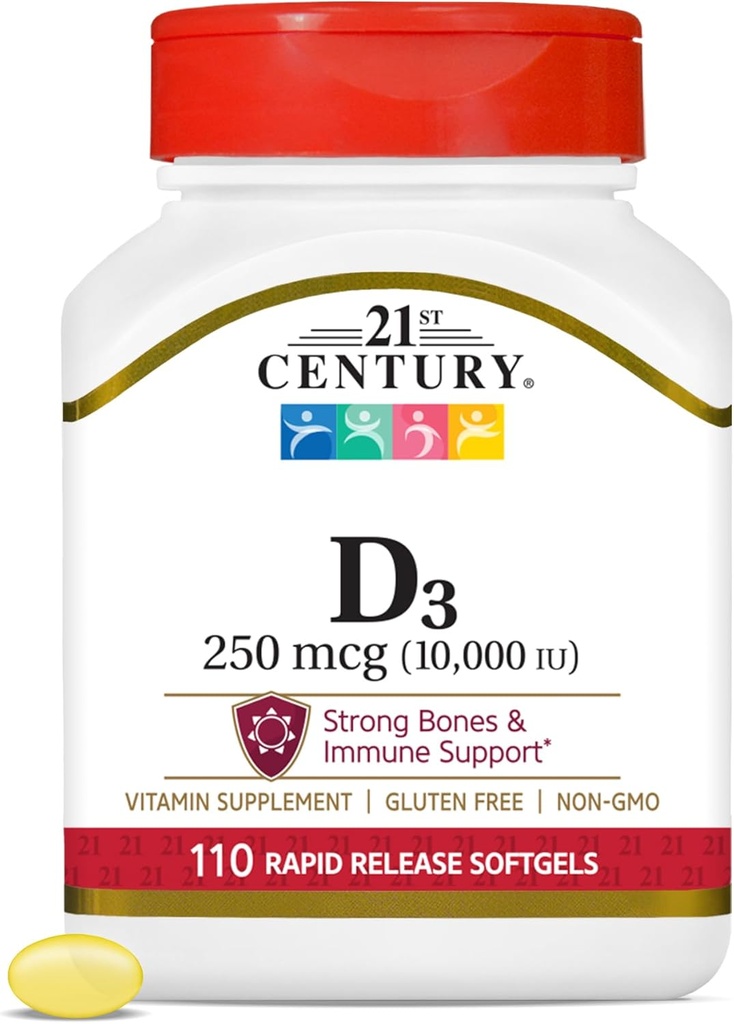 21世紀のビタミンD3 250 mcg (10,000 IU)の急速な解放のSoftgels、110の計算