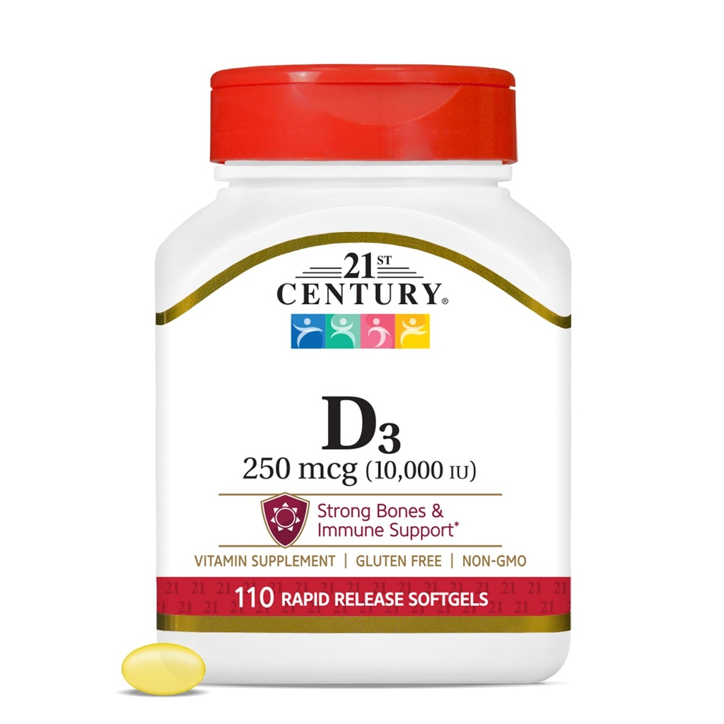 21世紀のビタミンD3 250 mcg (10,000 IU)の急速な解放のSoftgels、110の計算