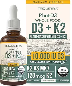有機植物D3 + K2 - 10,000 iu - MenaQ7(120 mcg K2)100%オーガニック&植物ベースのサブリンガルD3ドロップ(コレカルシフェロール)、100%ビーガン - サポート免疫、骨、気分&脳(2パック)