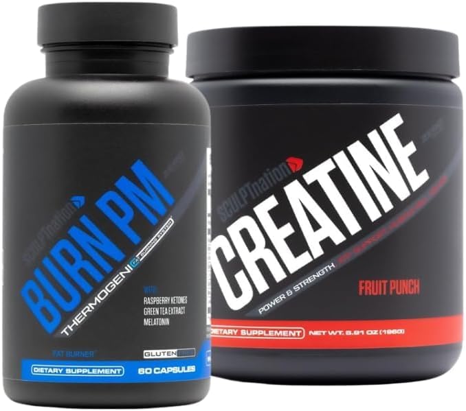Sculpt Nation by V Shred Burn PM and Premium Creatine Fruit Punch Powder