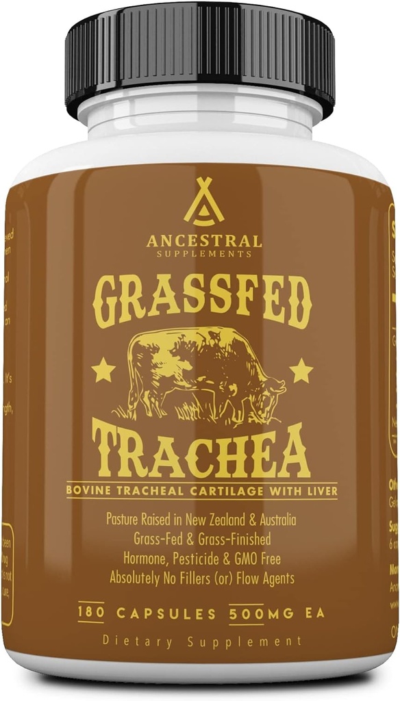 Ancestralはレバー、3000mg、免疫の健康および共同サポートの補足が付いている草のフィード ビーフのTrachealの軟骨の補足を促進します Healing、非GMO、180のカプセルを補います