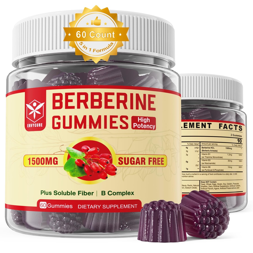 BerberineはSoluble繊維、B1、B3及びB6の砂糖の自由なBerberine HCLのグミー、Menatâblismのバランスがとれた、毎日の消化及びボディMânâgmien、60 Ctsのための高いBioavailability AMPKのActivitorの1500mgを補います