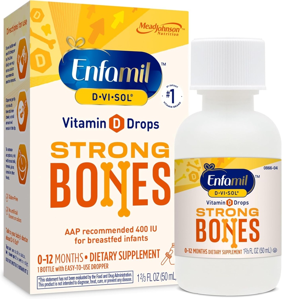 Enfamil Baby Vitamin D-Vi-Sol Liquid Vitamin D Drops, Supports Strong Teeth & Bone Development, 50mL Bottle