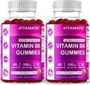 Vitamatic 2 パック ビタミン B6 100 mg グミ - ナチュラル いちご風味 - 60 ボトルあたりペクチンベースのグミ - 神経系とエネルギー サポート