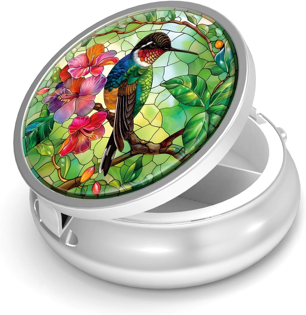 Pill Box-3 Compartmentの財布のための小さい丸薬の箱及びポケット小型金属の丸薬のホールダー旅行丸薬の容器は補足のビタミンBPAなし(Hummingbird)を保持します