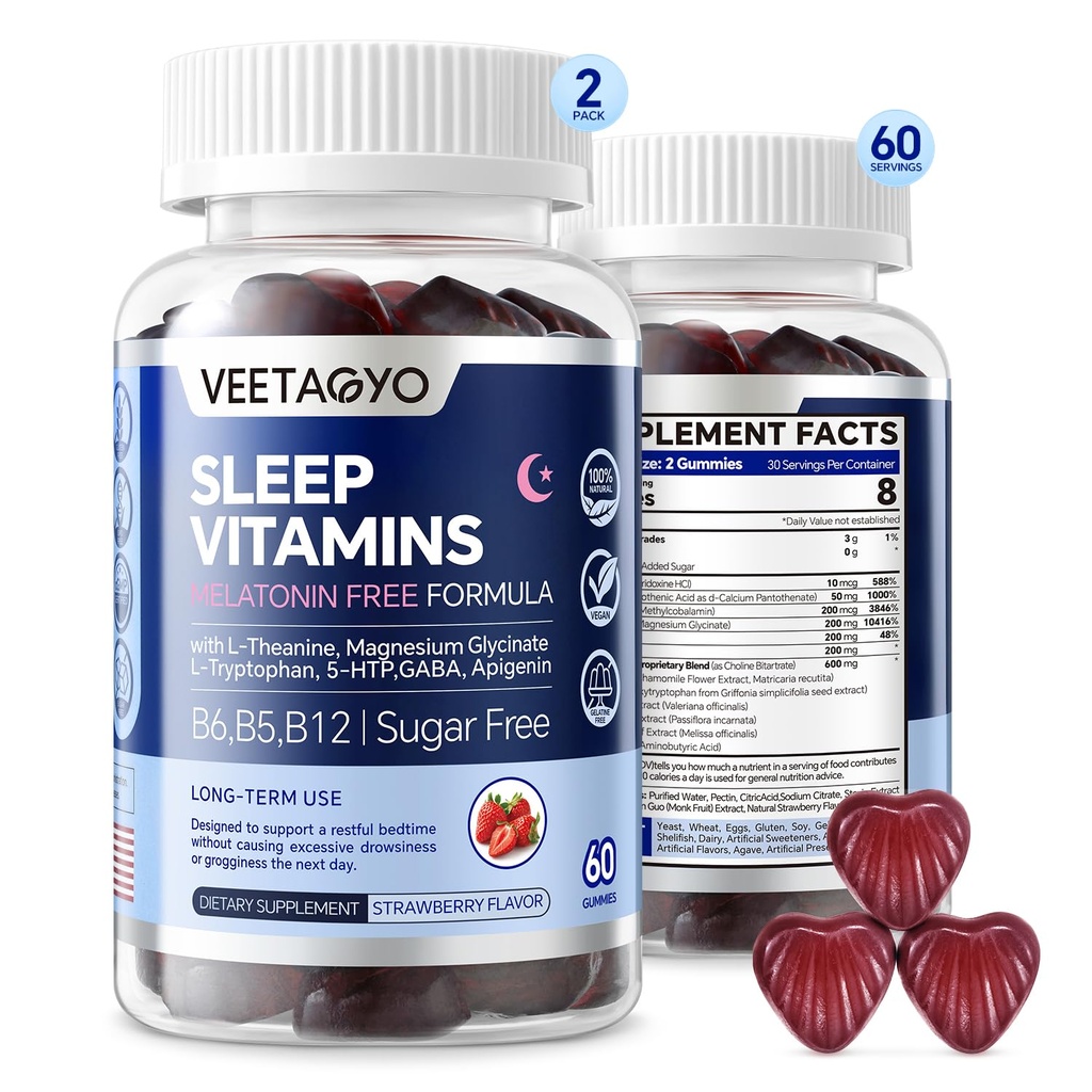 Melatoninは大人のための5-HTP GABAの補足のガミー及び子供12+ L-テアニンと、マグネシウムのGlycinate、L-Tryptophan、Apigenin -砂糖の自由な、いちごの味、ビーガン、120の計算を解放します