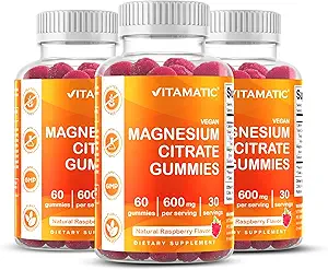 Vitamatic Magnesium Gummies 600mg per Serving – 60 Vegan Gummies – Relaxation, Muscle, Bone & Energy Support – 3 Pack
