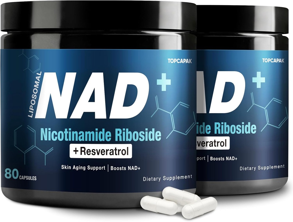 NAD+の補足1000mg - ニコチンアミドの肋骨(NR)およびResveratrolの女性の及び人の健康な老化、頭脳および細胞エネルギー、80のカプセル(2Pcs)のための純粋な有機物のLiposomal NAD