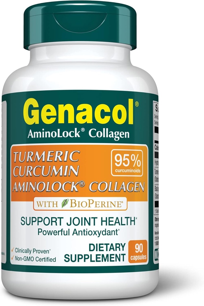 Genacol Turmeric Curcumin, Ultra-Hydrolyzed Collagen Peptides Supplement with Black Pepper Extract (BioPerine), Soothe Your Joints, Enhanced Absorption, 90 Capsules (30-Day Supply)