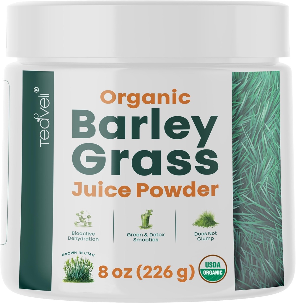 Teaveliの有機的なバリーの草ジュースの粉–未加工、Utahはデトックス補足のWheatgrassジュースのためのバリーの草ジュースのエキスを成長させました-グルテン、添加物または防腐剤なしで米国で作られる- 8 oz (226のグラム)