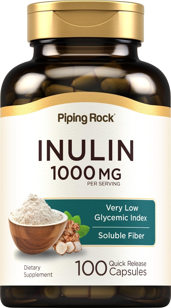 パイピングロック有機インリンカプセル1000mg | 100カウント | 低糖質指数 | 溶性繊維サプリメント | 非GMO、グルテンフリー