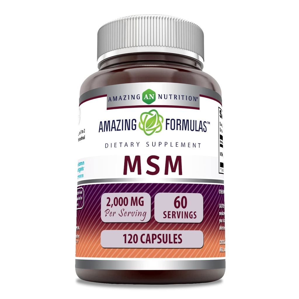 アメージングフォーミュラ MSM(メチルスルフォニルメタン)サプリメント | 2000 Mg / サービング | 120カプセル | 非GMO | グルテンフリー | アメリカ製