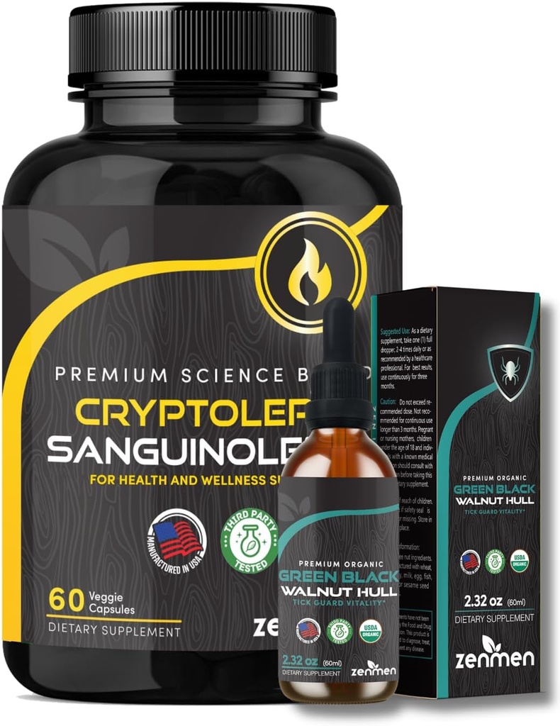 ゼンメン免疫サポートバンドル:グリーンブラッククルミチンとCryptolepis Sanguinolentaカプセル
