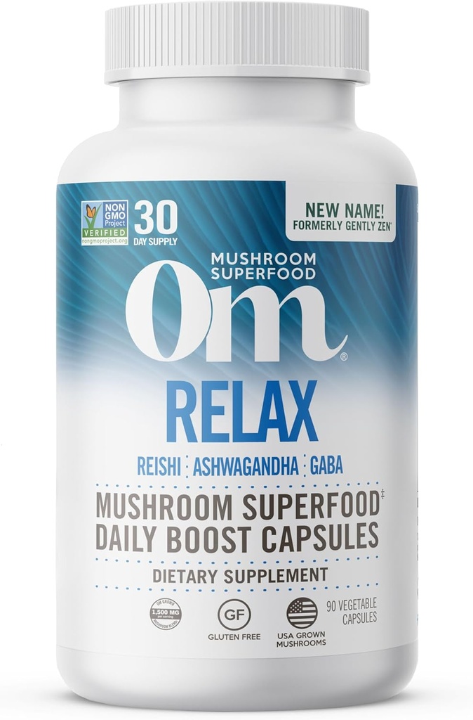 OM MUSHROOM SUPERFOOD はきのこのカプセル、90 の計算、30 日、Reishi のきのこ、Ashwagandha、GABA、L-Theanine、マグネシウム、圧力サポートのための適応物質を緩めます(元に穏やかに禅、包装 5 月 Vary)
